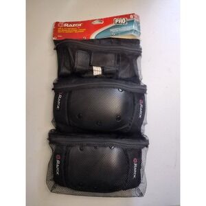 Razor Pro Multi-Sport Youth Protective Pads Elbow Knee Wrist Guard Set Black New